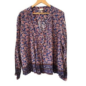 Knox Rose Blue and Pink Relaxed Long Sleeve Blouse